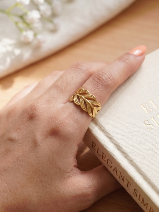 Anti Tarnish Leaf Designed Finger Ring