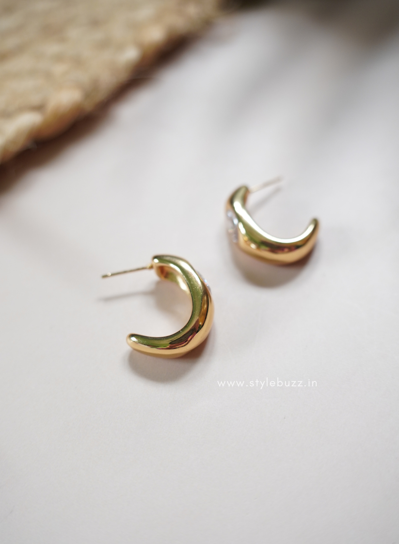 Anti Tarnish Hoop Style Ear Stud with Stone