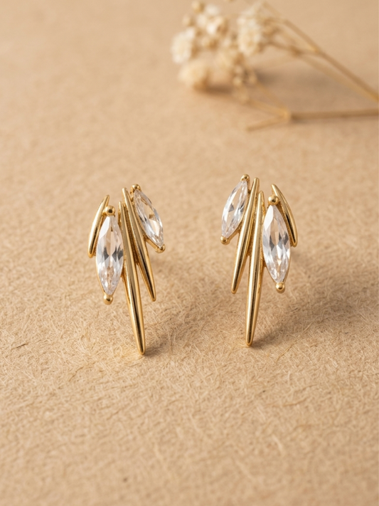 Anti tarnish statement ear stud with big stone