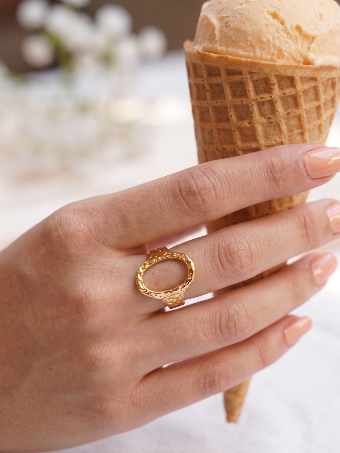 Anti Tarnish Gold Toned Abstract Finger Ring For Woman