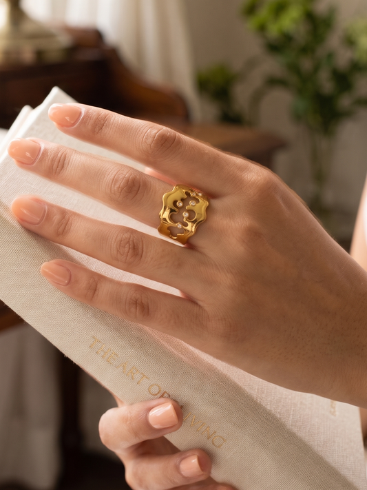 Anti Tarnish Adjustable White Stoned Stylish Finger Ring
