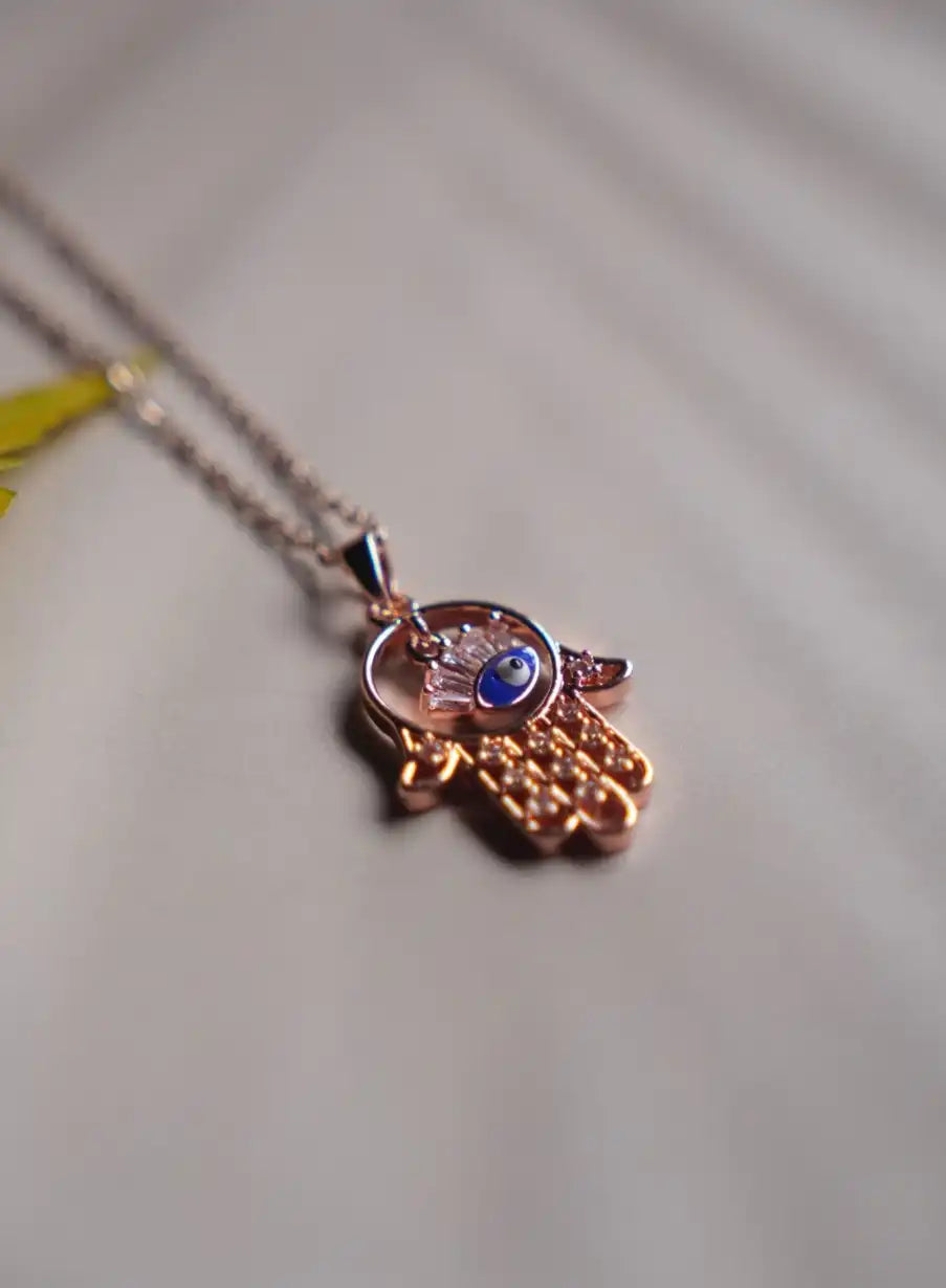 Anti Tarnish Rose Gold Hand Evil Eye Pendant