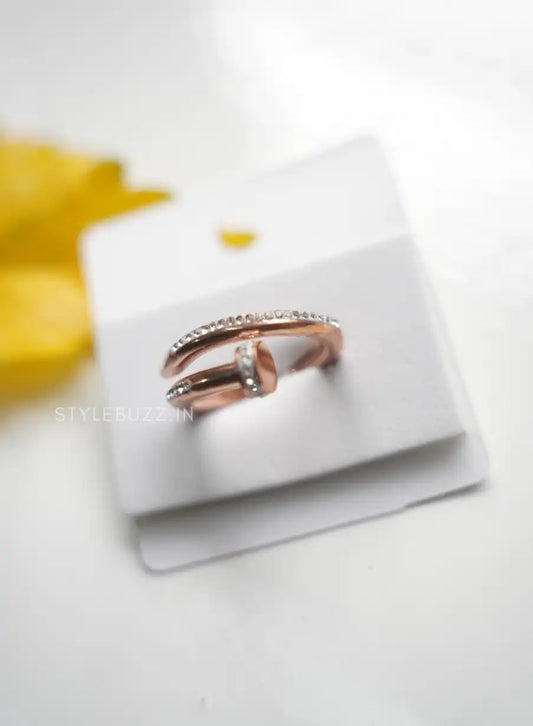 Anti Tarnish Rose Gold Nail Adjustable Finger Ring