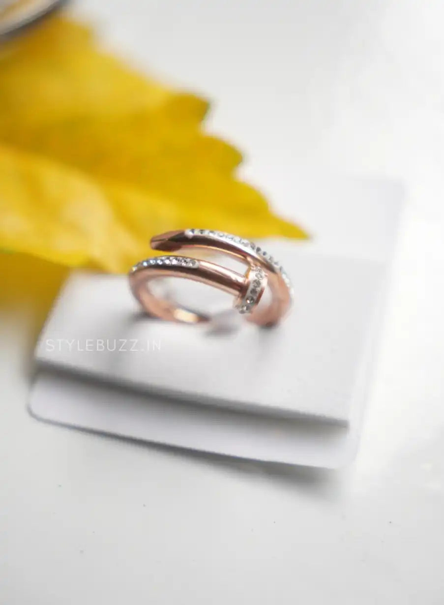 Anti Tarnish Rose Gold Nail Adjustable Finger Ring