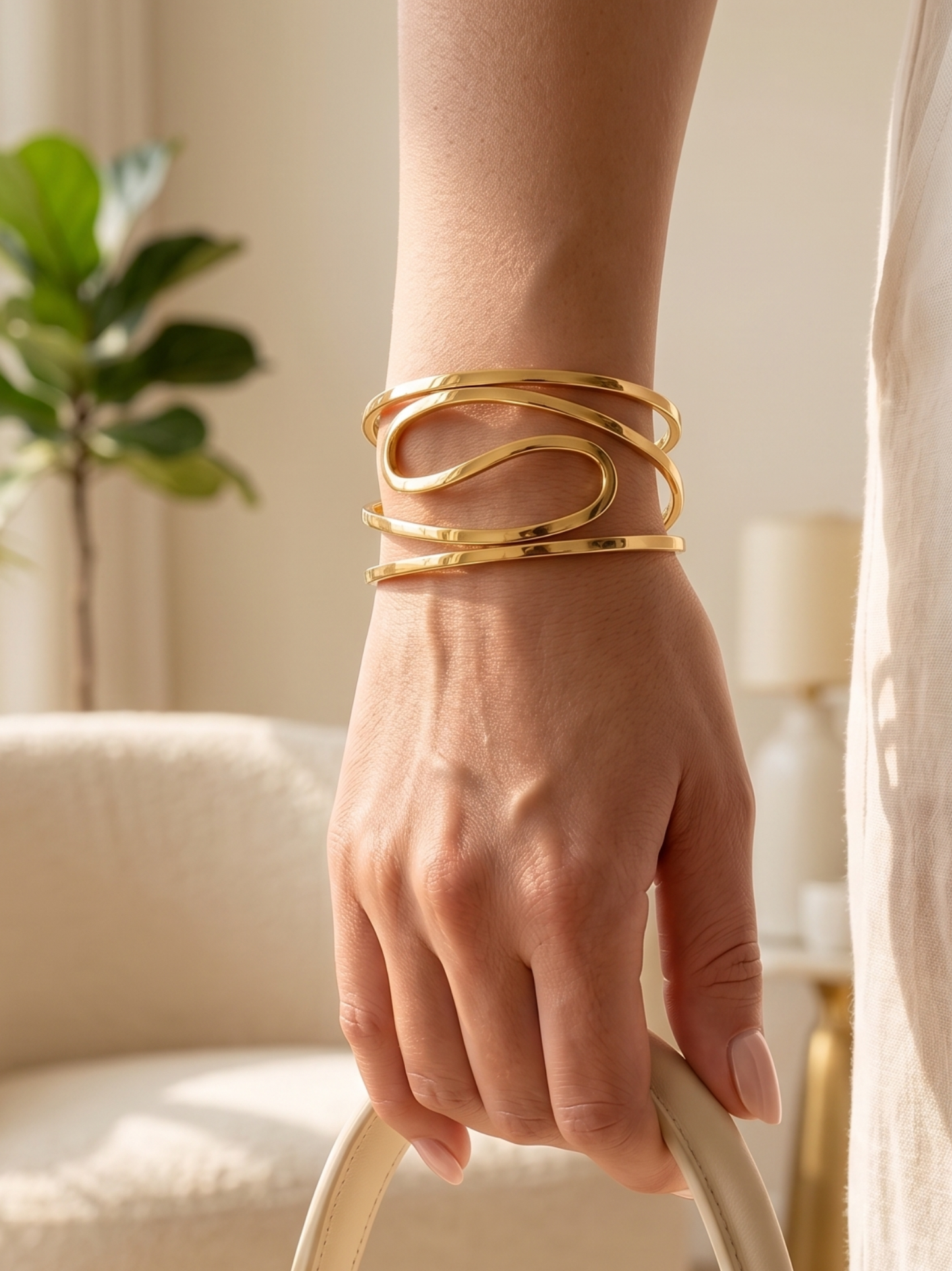 Anti Tarnish Sleek Wire Golden Cuff