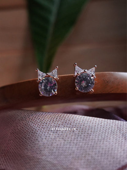 Anti Tarnish Rose Gold Tone Kitty Shaped Earrings For Woman