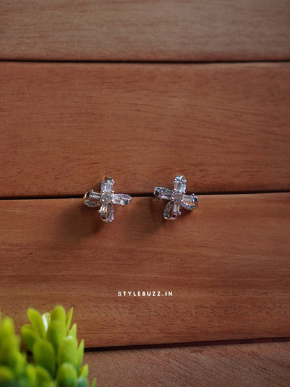 Anti Tarnish Silver Tone Flower Designed Earrings