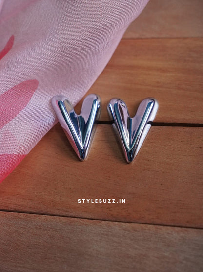 Anti Tarnish Silver Tone Heart Shaped Stud