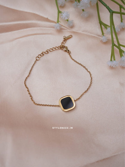 Anti Tarnish Square Shaped Black Stoned Classy Bracelet
