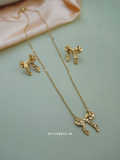 Anti Tarnish Stylish Bow Designed Necklace With Earrings