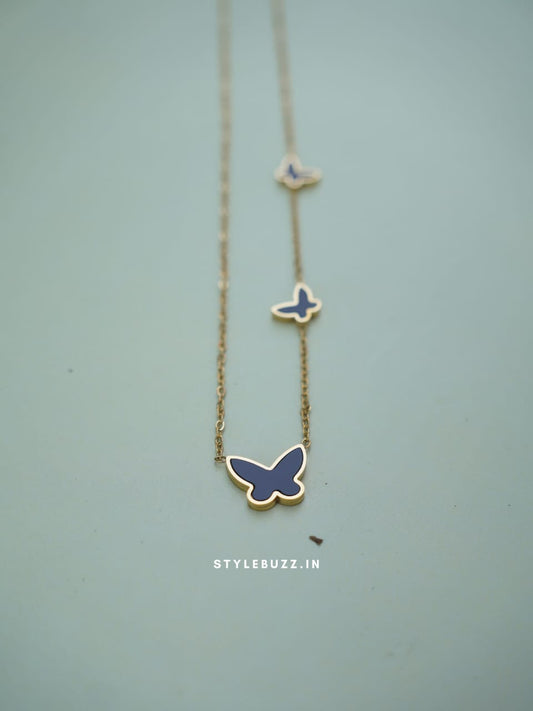 Anti Tarnish Blue Butterfly Designed Elegant Necklace