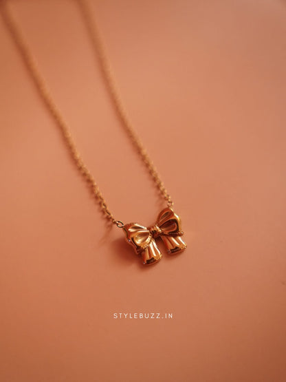Anti Tarnish Bow Designed Cute Necklace