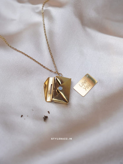 Anti Tarnish Envelop Designed Necklace With A Message