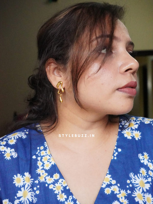 Anti Tarnish Gold Tone Modern Abstract Earrings