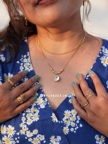 Anti Tarnish Gold Toned Double Chain Necklace With Gorgeous Stone