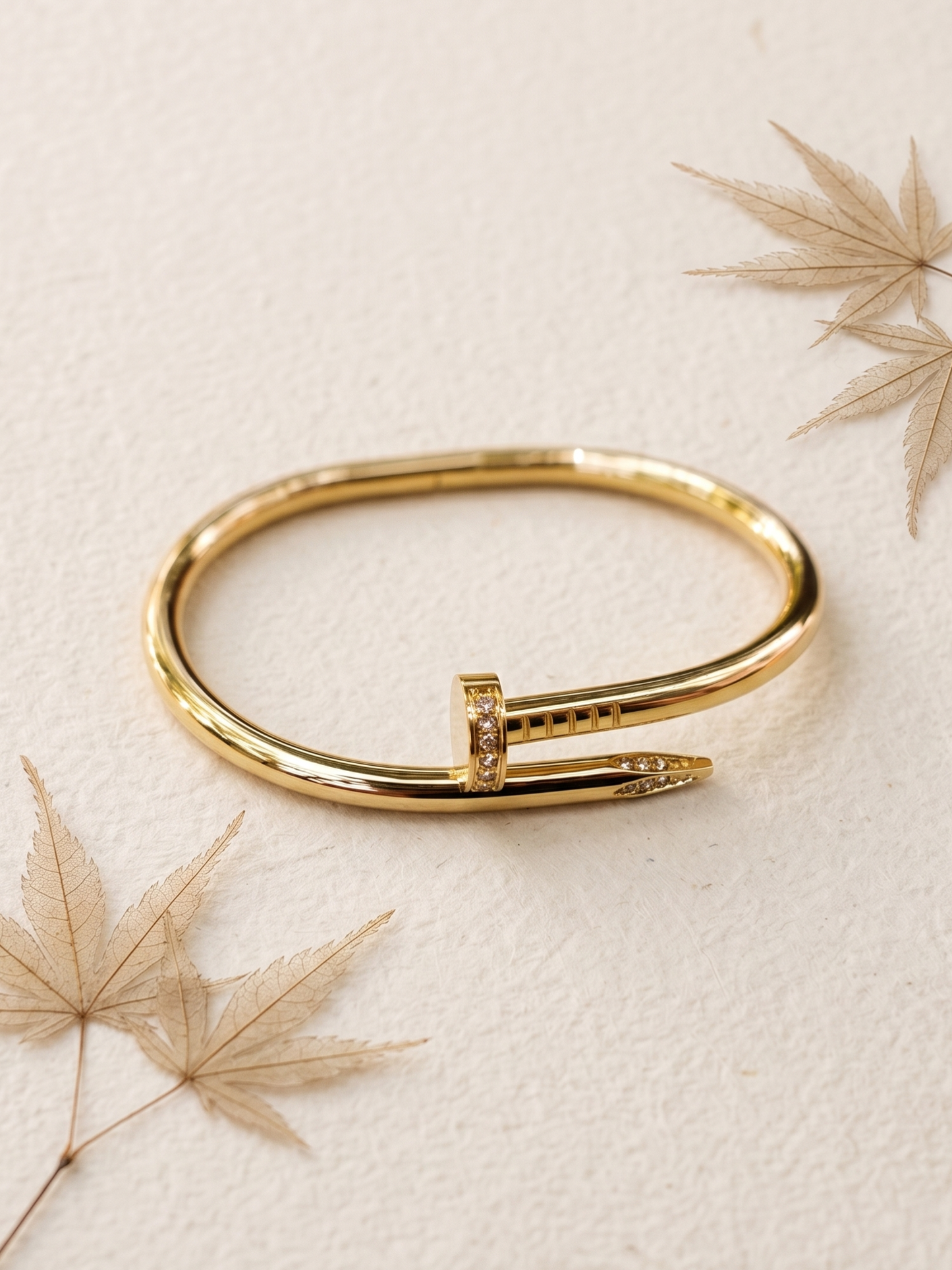 Anti Tarnish Gold Toned Nail Designed Trendy Bangle- Size 2.2