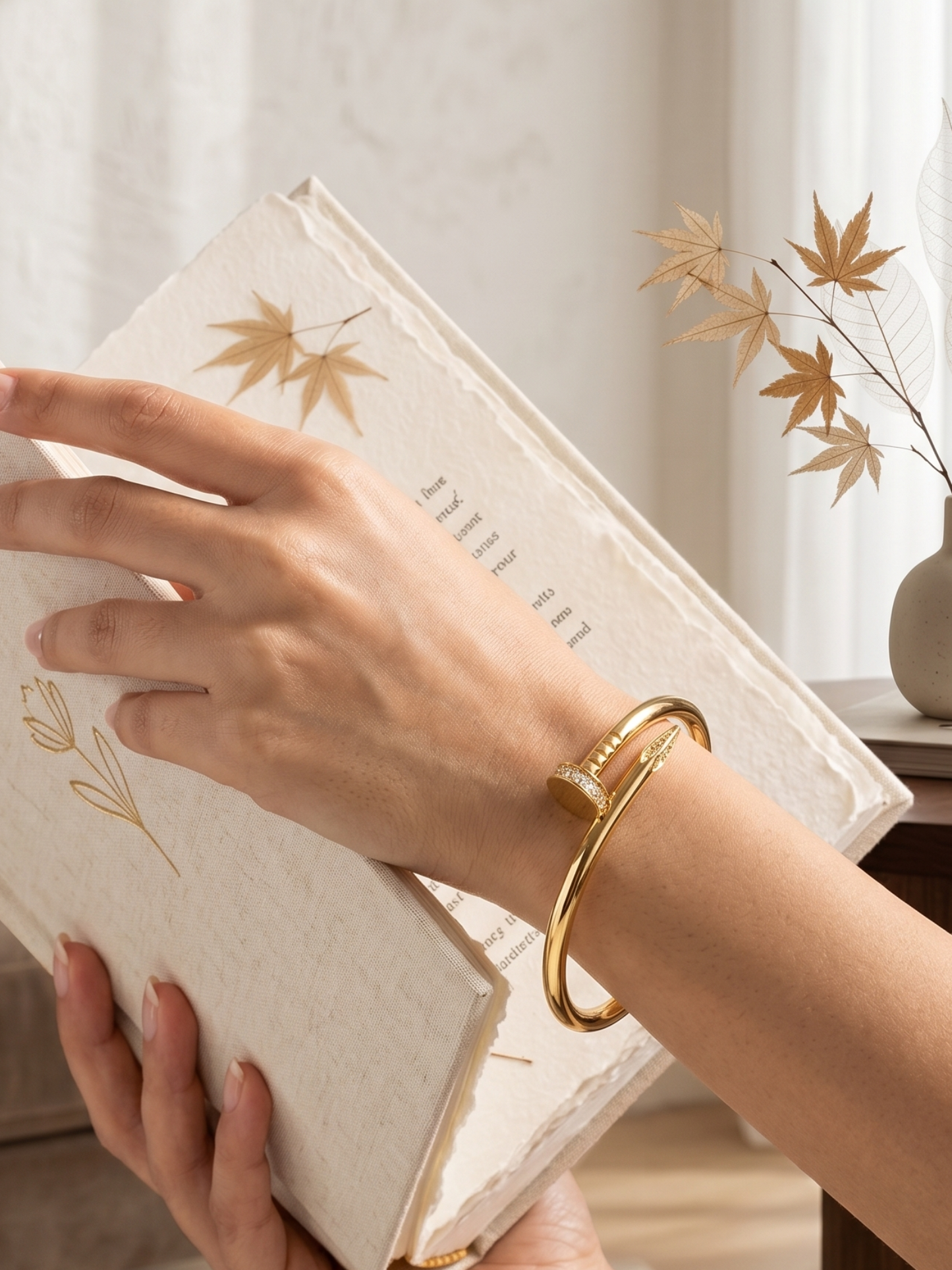 Anti Tarnish Gold Toned Nail Designed Trendy Bangle- Size 2.2