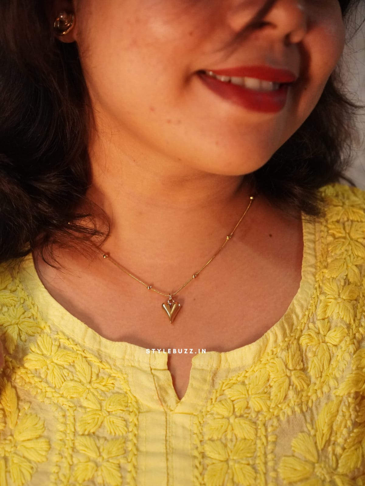 Anti Tarnish Puffy Heart Designed Elegant Necklace