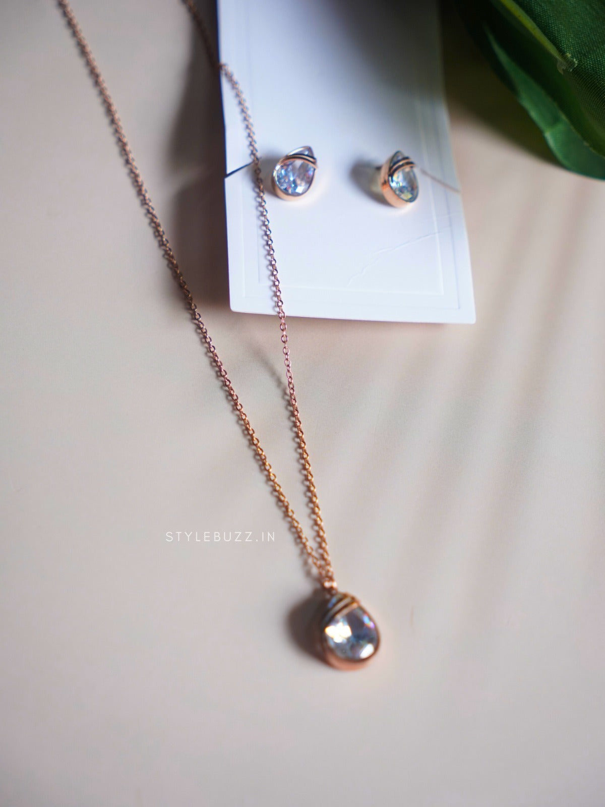 Anti Tarnish Rose Gold Plated Necklace With Earrings