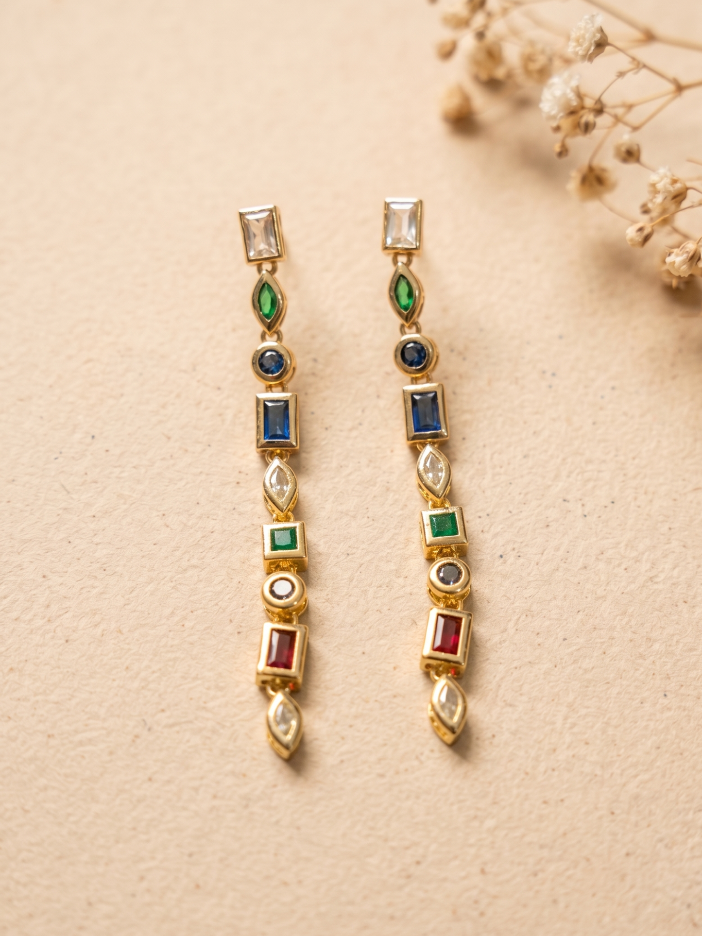 Anti tarnish multicolor stone long earring