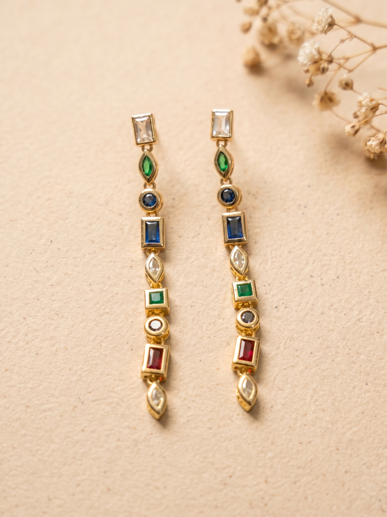 Anti tarnish multicolor stone long earring
