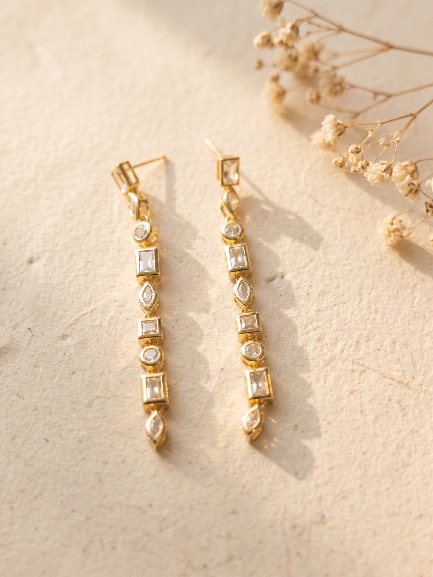 Anti tarnish white stone long earring