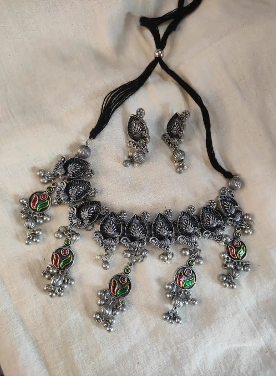 Black Polish Ethnic Choker with matching Earrings