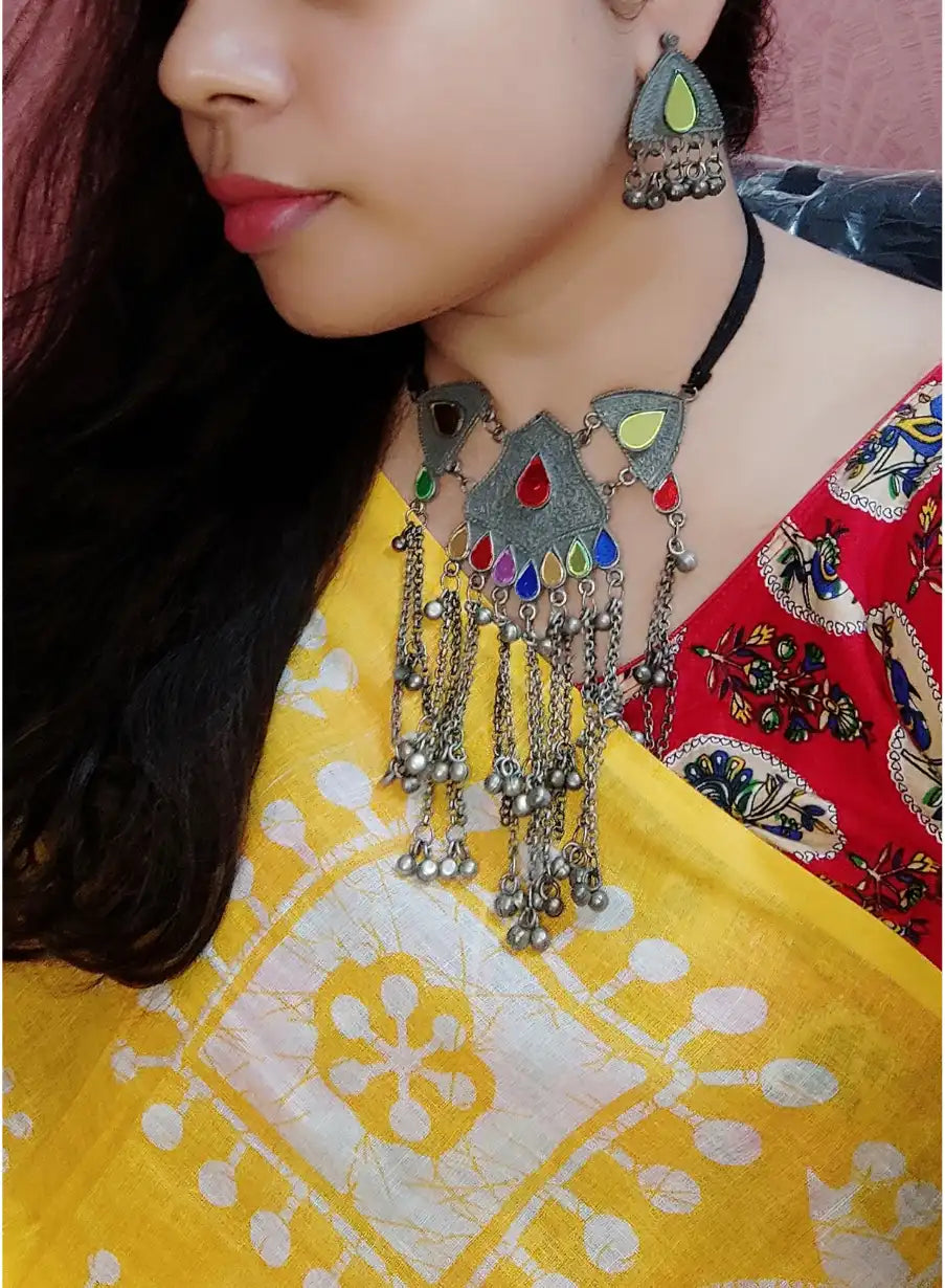 Black Polish Multicolor Choker with matching Earrings.