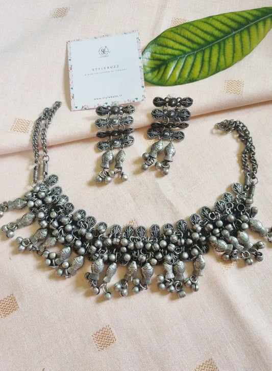 Black Polish Fish Choker Neckpiece.