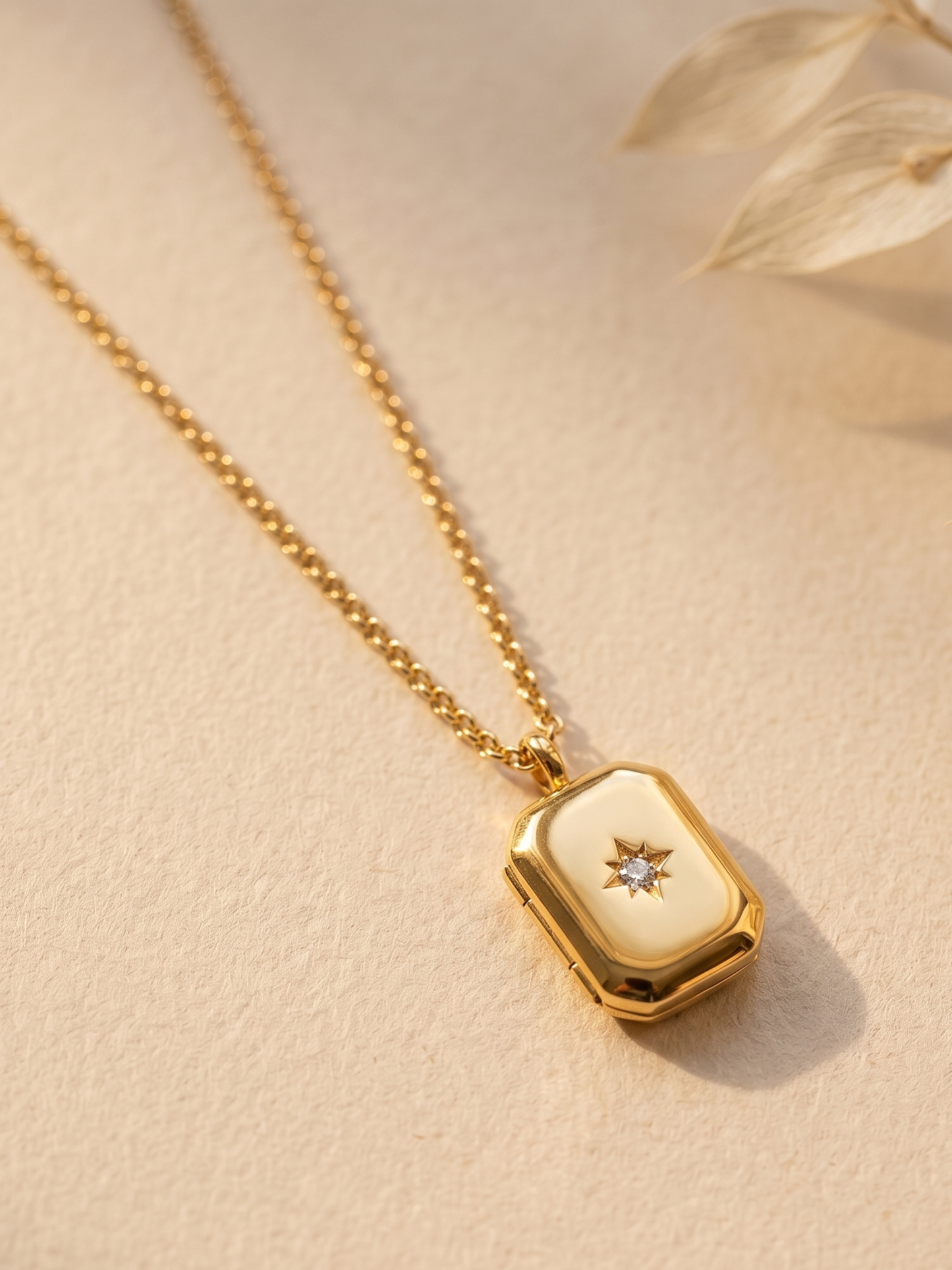 Gold necklace with a hexagonal pendant 