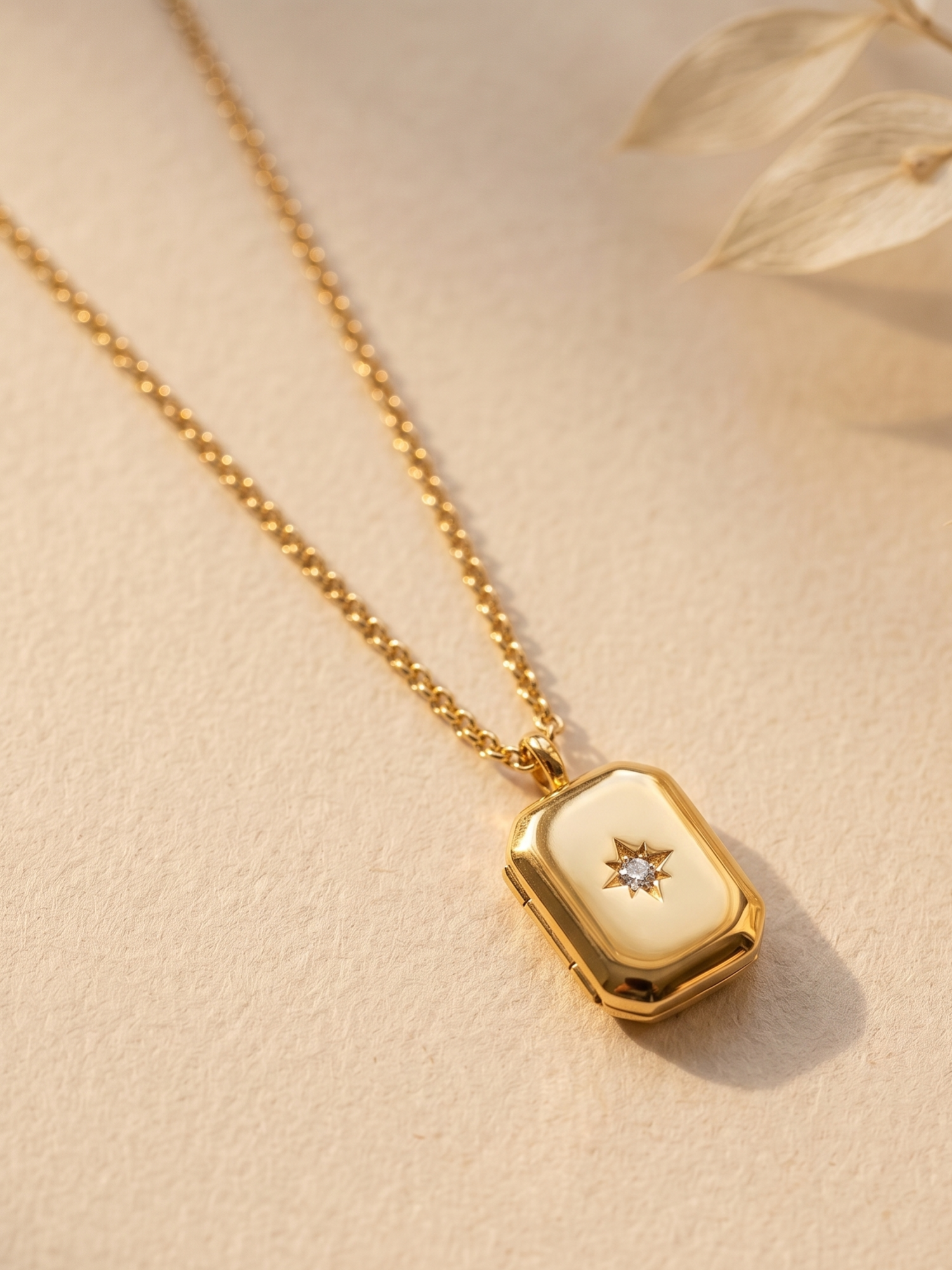 Gold necklace with a hexagonal pendant 