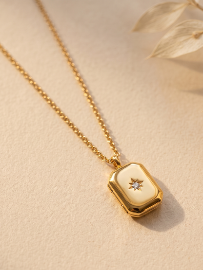 Gold necklace with a hexagonal pendant 