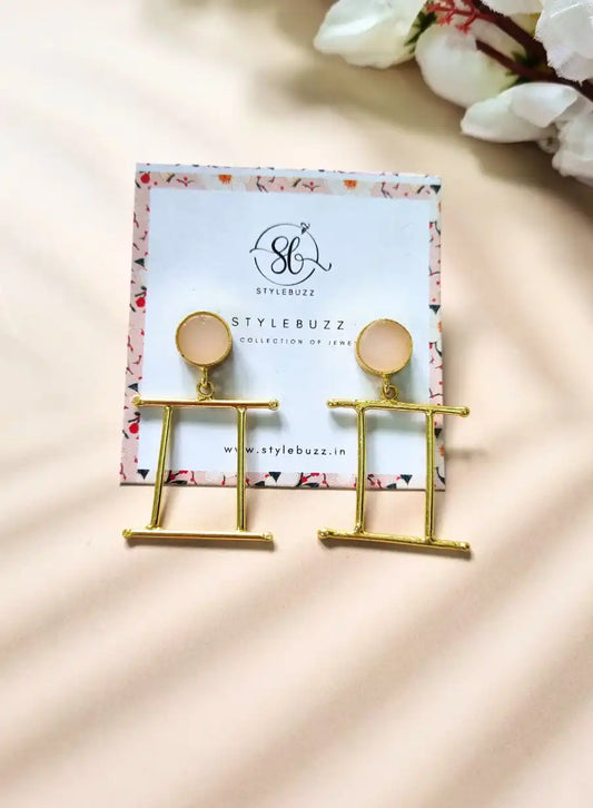 Golden Brass Classy Pink Monalisha Stone Earrings