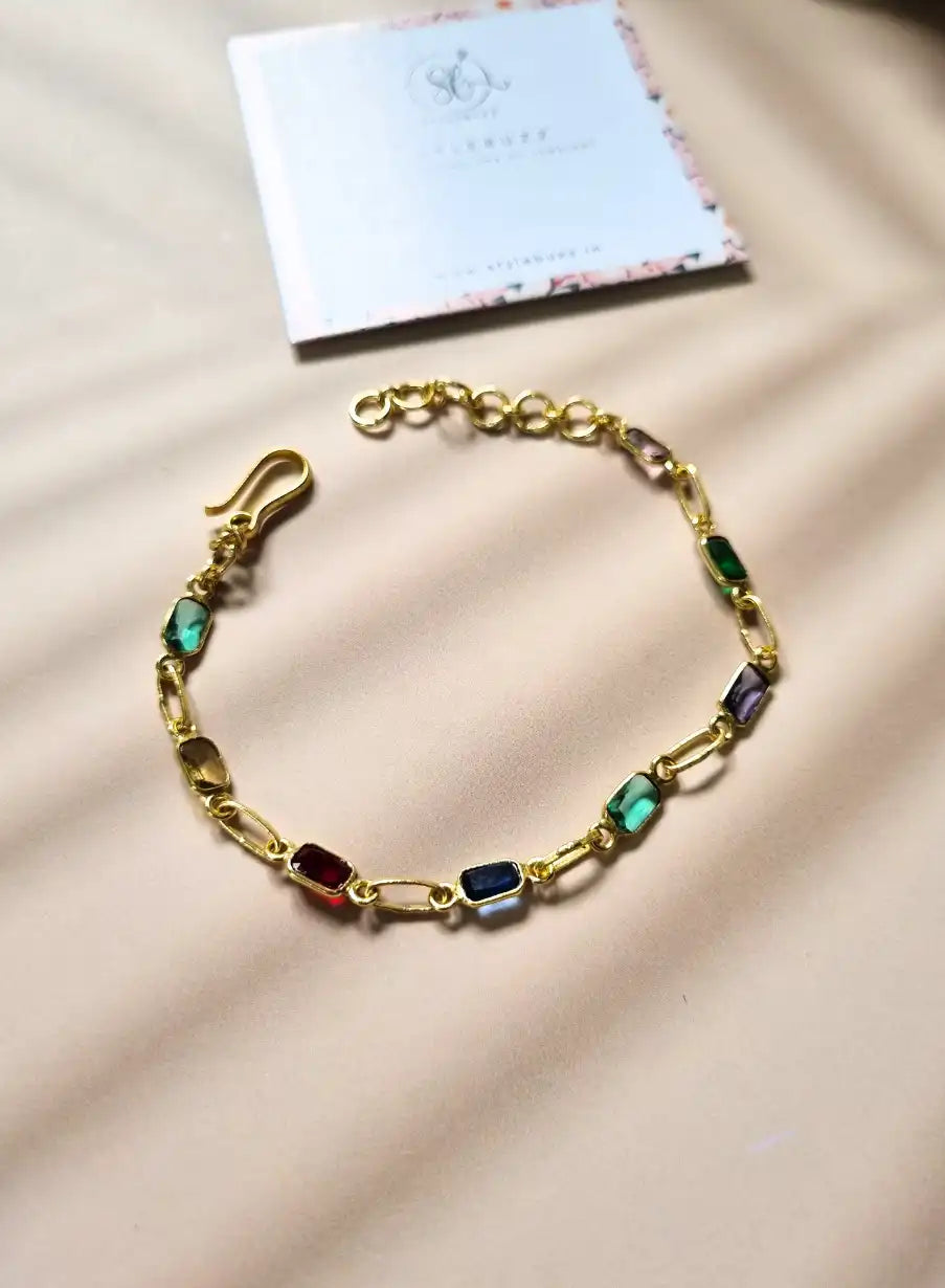 Golden Brass Adjustable Monalisha Stone Bracelet with a Lobster Hook