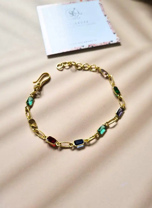 Golden Brass Adjustable Monalisha Stone Bracelet with a Lobster Hook