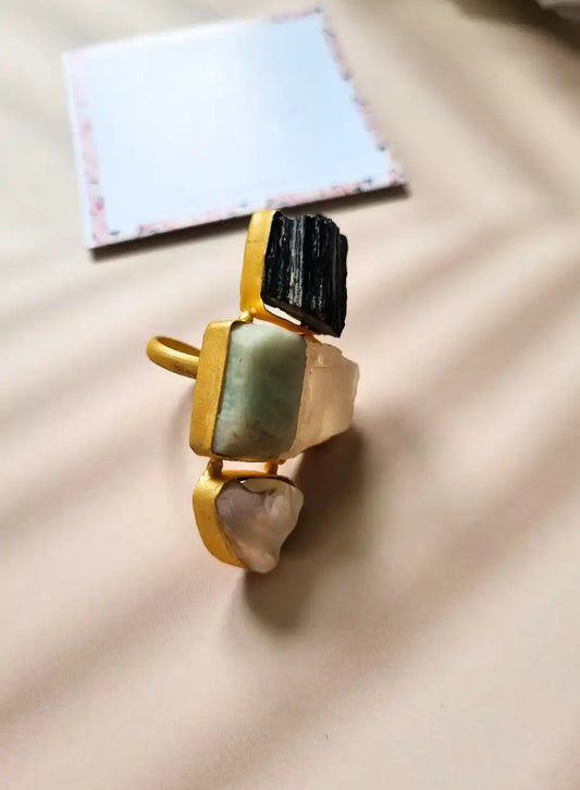 Golden Brass Stylish Natural Stone Finger Ring