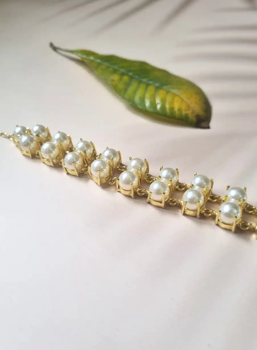 Golden Brass Pearl Beaded Adjustable Choker