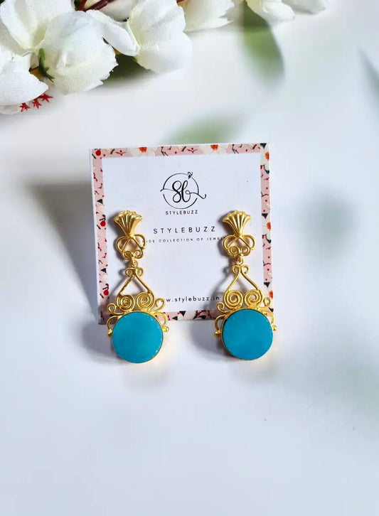 Golden Brass Fancy Monalisha Stone Earrings