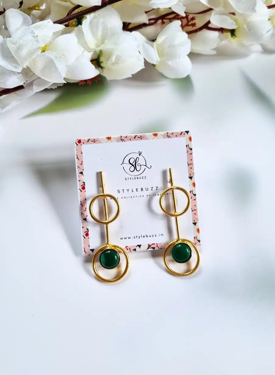 Golden Brass Stylish Artificial Stone Earrings