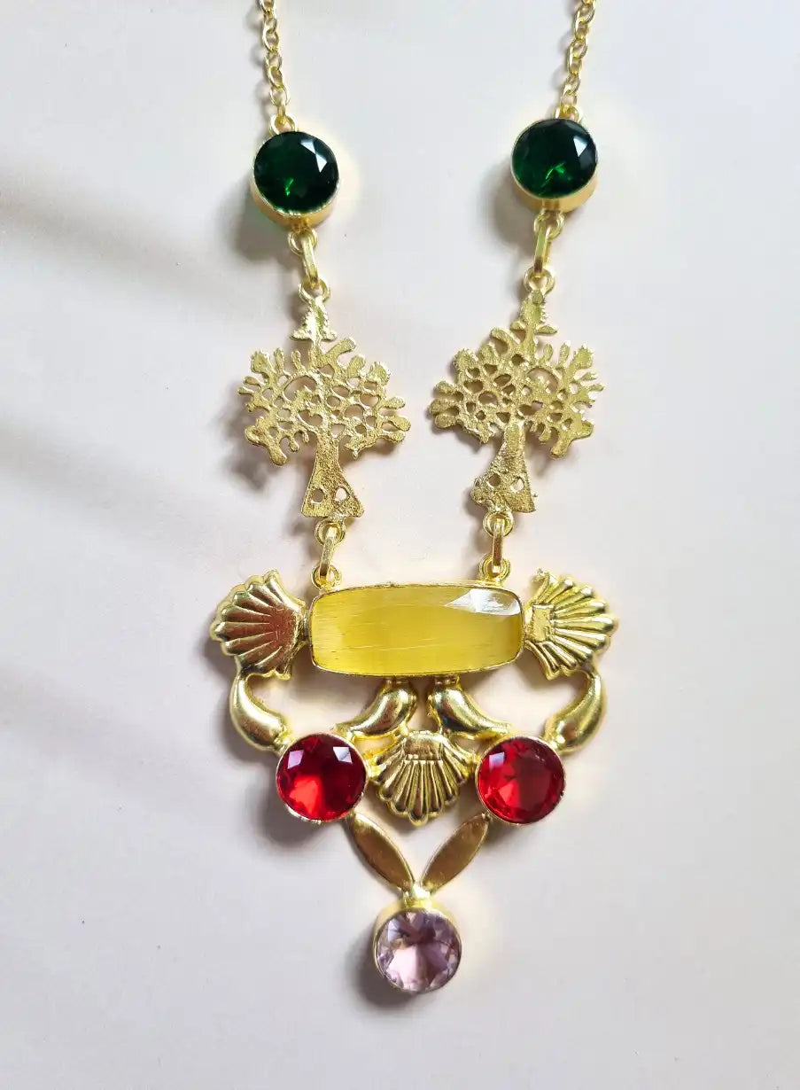 Golden Brass Multicolor Designer Adjustable Neckpiece