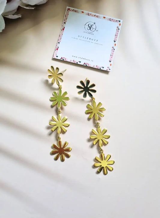 Golden Brass Trendy Floral Earrings