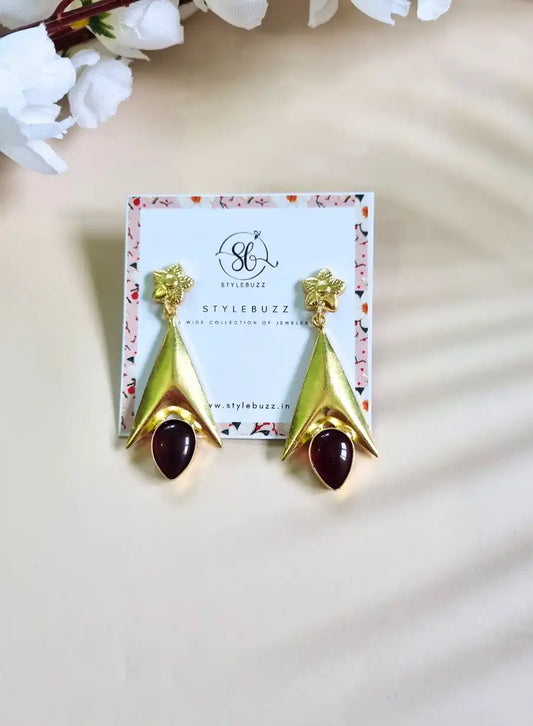 Golden Brass Stunning Egyptian Maroon Stone Earrings