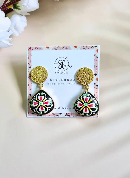 Golden Brass Beautiful Hand-painted Earrings