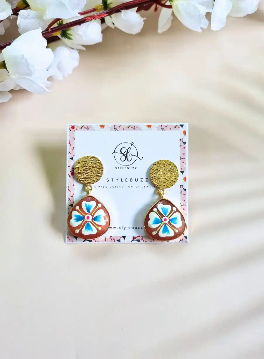 Golden Brass Classy Hand-painted Earrings