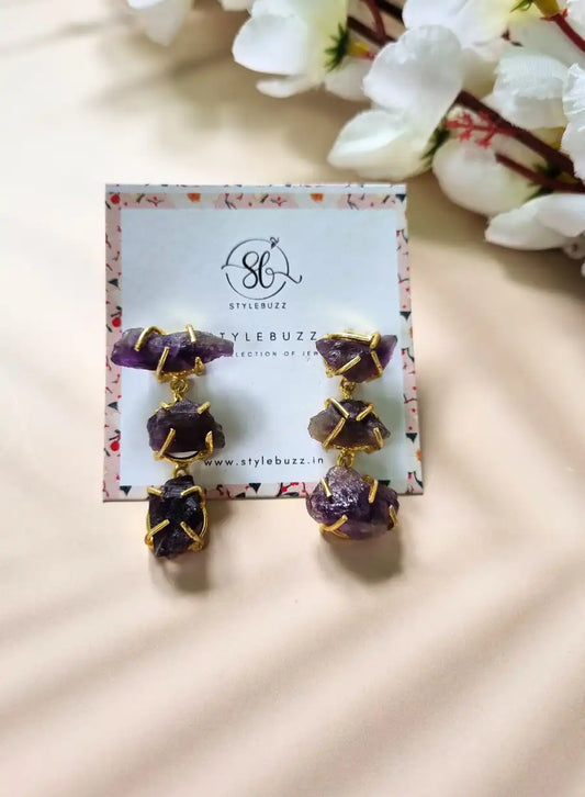 Golden Brass Natural Stone Multi-Layered Trendy Earrings.