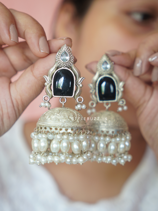 Premium Oversized Light Weight Silver Replica BlackJhumka