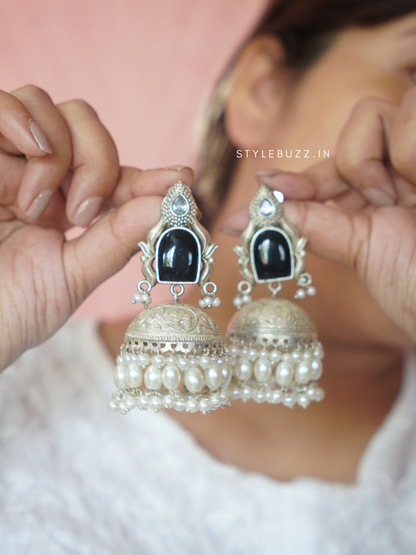 Premium Oversized Light Weight Silver Replica BlackJhumka