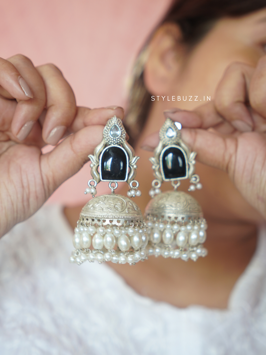 Premium Oversized Light Weight Silver Replica BlackJhumka
