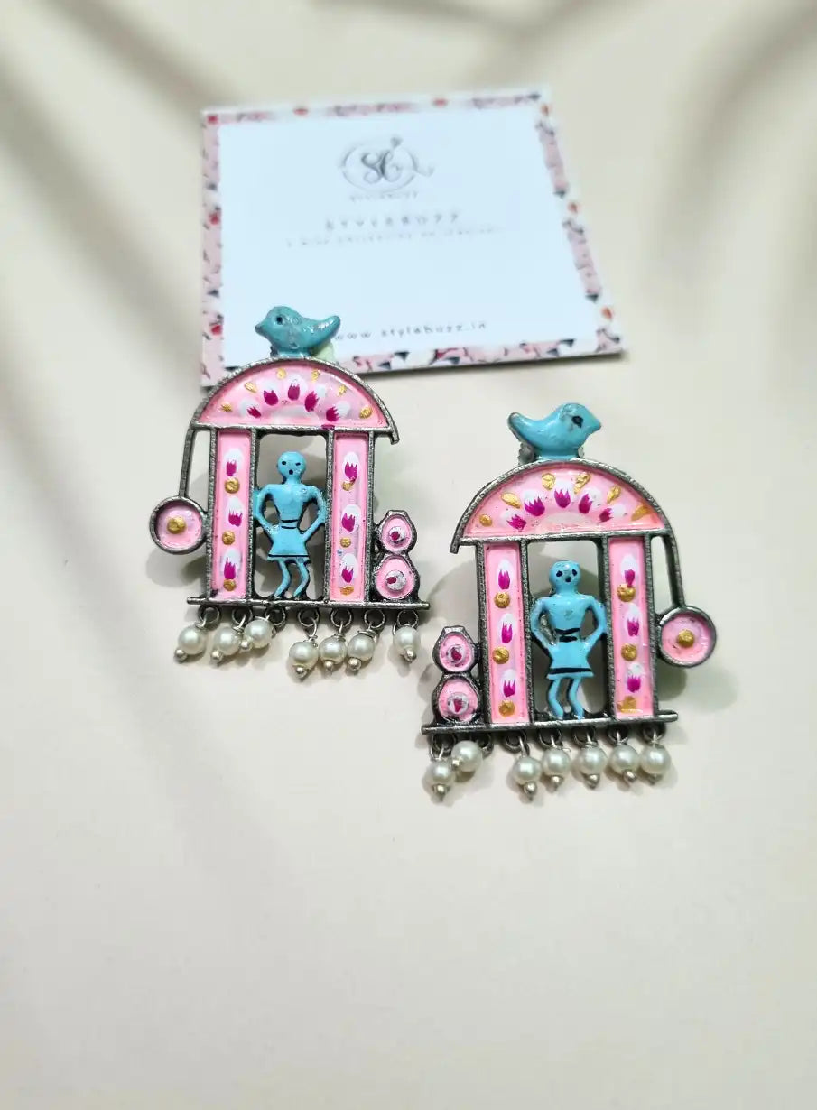 Hand-painted Pink Silver Replica Earrings