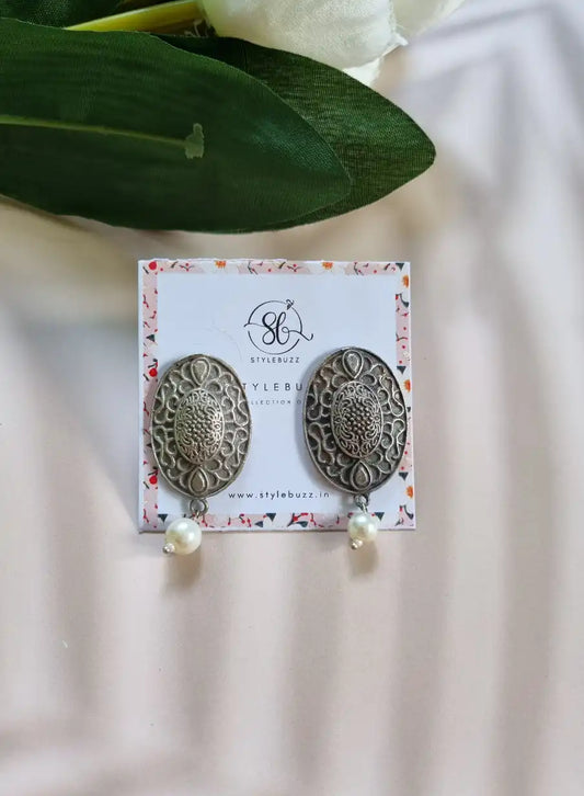 Silver Replica Oval Pasa Earrings with White Beads